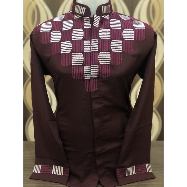 Baju koko Baju Takwa DHUHA LPJG Bordir Halus LPJG Garis Kotak PREMIUM Lengan Pendek