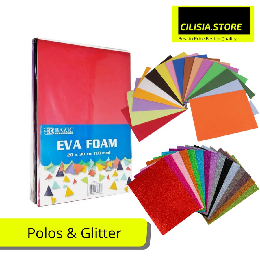 

Busa Ati Eva Foam Prakarya Polos / Glitter 20x30cm Tebal 1,8mm 10 Lbr