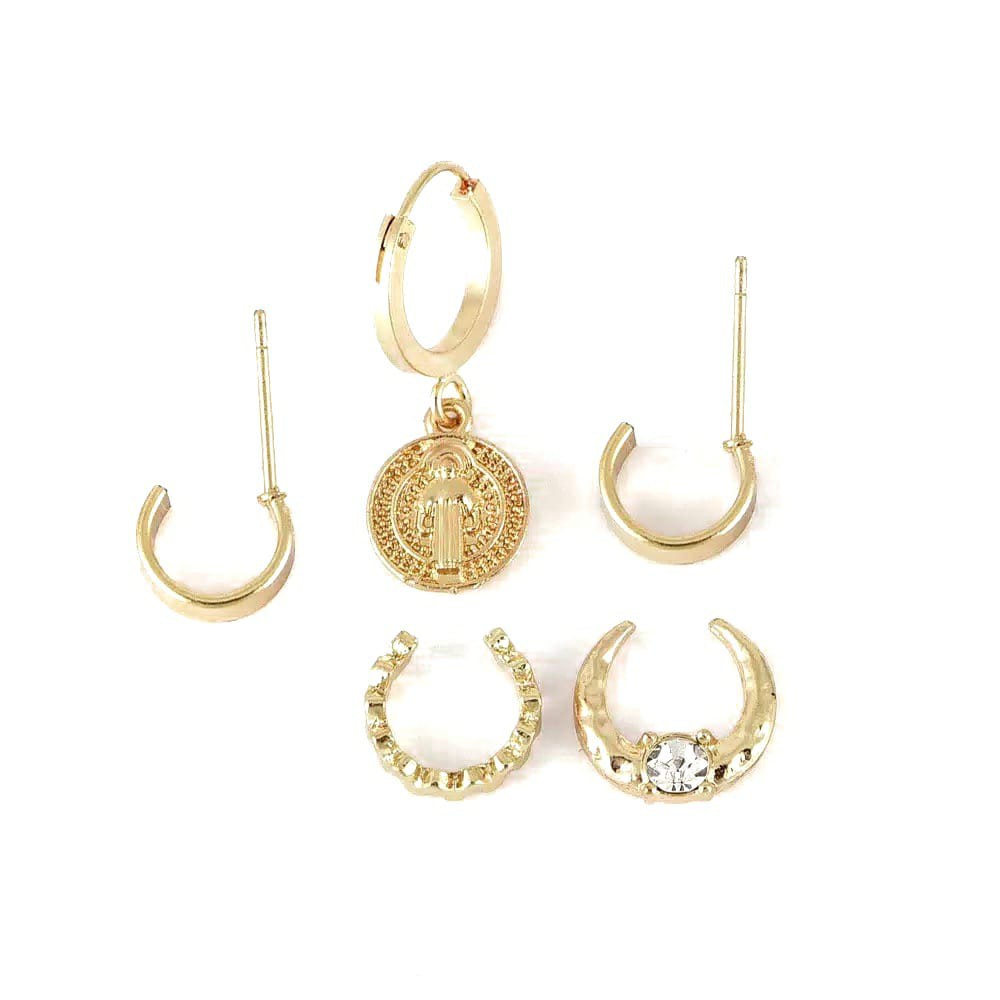 5pcs Anting Ear Stud Earrings Gold Punk Mini Hoop Jewelry