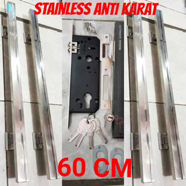 Paket handle pintu stainless minimalis 60cm 2set + body pelor PROMO