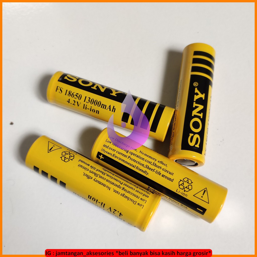 BATU BATERAI BATREI SONY FS 18650 RECHARGEABLE 13000mAh 4.2V KUNING