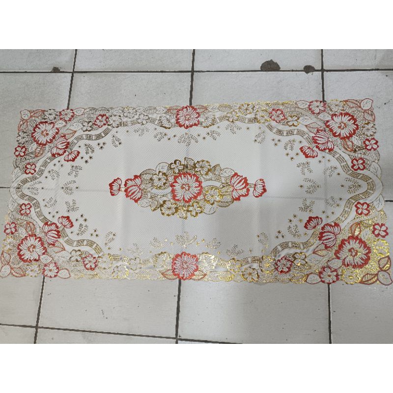 Taplak Meja | Taplak Meja Lover Print Flower Rose Gold and Red Gold  40 x 84 / Kain Meja