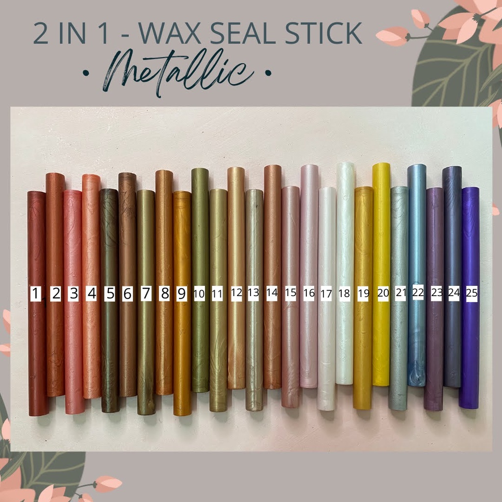 

1 pcs Seal Wax Stick Glue Gun Metalliic - Wax Seal lem tembak (tanpa minimum) / Segel Undangan Lilin / Wax Seal Vintage / Hiasan Undangan / Souvenir pernikahan / hampers / calligraphy / journaling