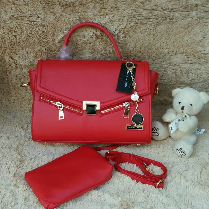 Tas Branded Charles n Keith CK Ashanty Resleting Warna Merah