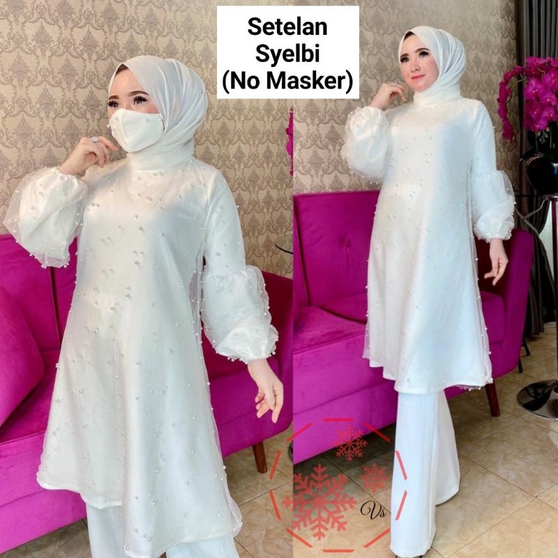 SET CELANA SYELBI MUTIARA, MOSCREPE TILE, GAMIS HIJAB MUSLIM, SETELAN, 3 UKURAN