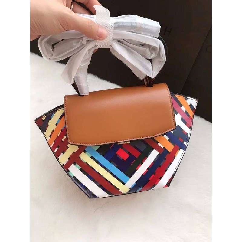 Striped Trapeze Top Handle Bag