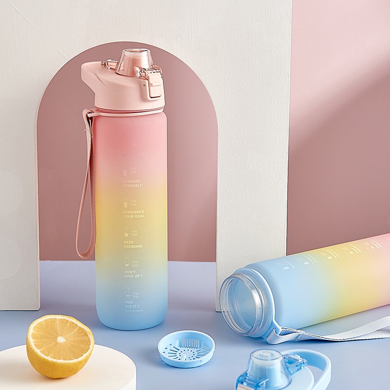 Botol Minum Motivasi 1 liter Tutup Flip Drink Reminder Botol Minum Tumbler Olahraga Sport Unik 1 liter-6
