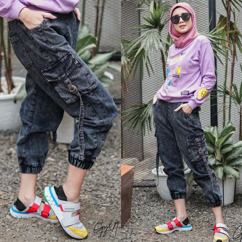 CELANA GYL CARGO JOGGER JEANS BLACK