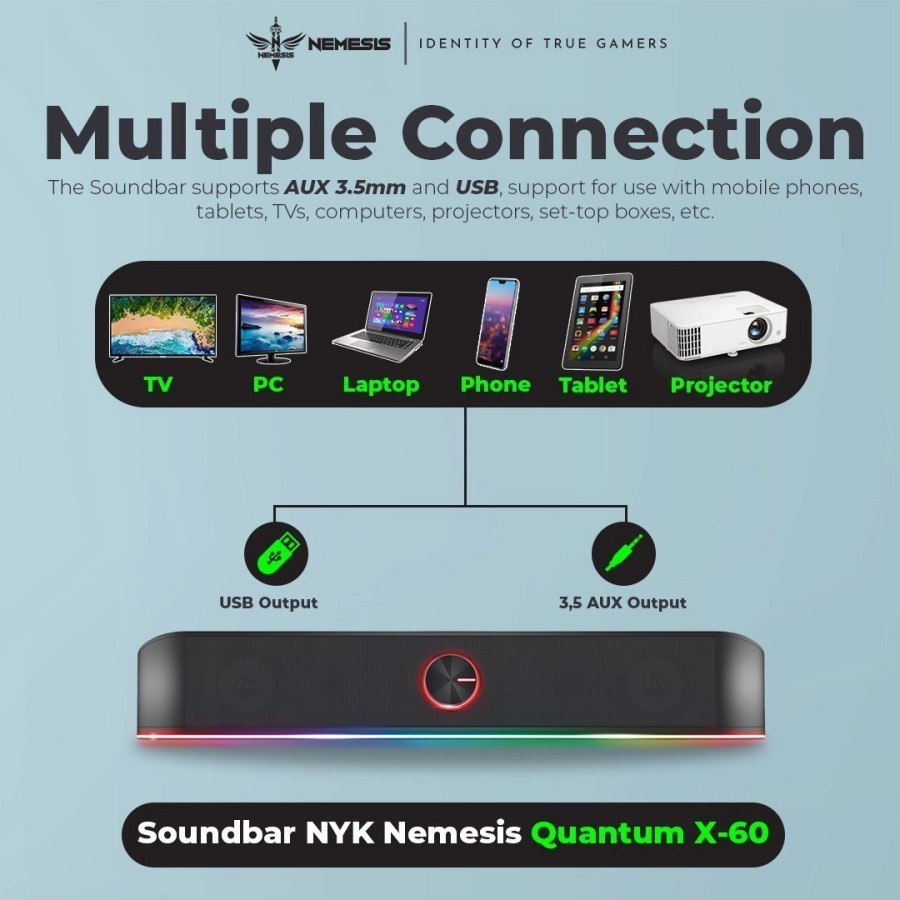 Speaker NYK Nemesis X60 X-60 X 60 Quantum Stereo Soundbar RGB - Gaming