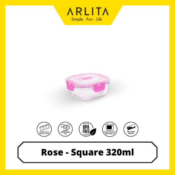 ARLITA ROSE SET - SQUARE- GLASS CONTAINER SET ISI 3