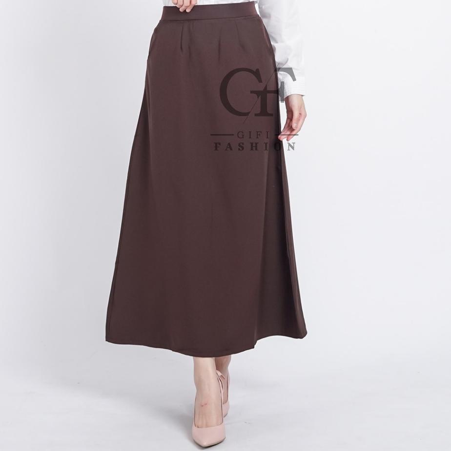 Rok Kerja Wanita Panjang Rok Pinggang Karet Rok Model A-line Formal Rok Panjang Wanita Muslimah