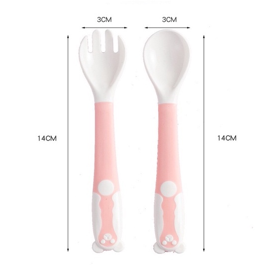 BOSJKT0031 Sendok Makan Bayi Alat Makan Bayi Set Sendok Garpu Bengkok Bahan Silikon Safety Spoon Baby