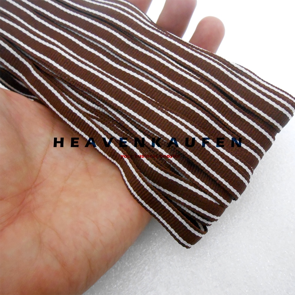 Webbing Strip Halus Lebar 1 cm Warna Cokelat Strip Putih Harga Per Rol isi 18 Meter