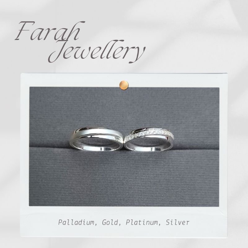 Cincin Tunangan Couple Perak dan Emas Putih Elegant