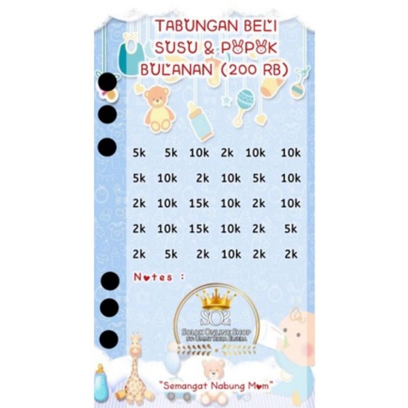 

Tabungan Susu & Popok | Kertas Binder A6