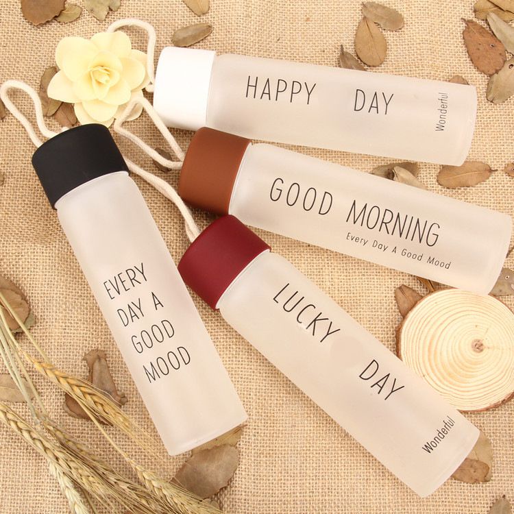 Either.id - Botol Kaca Tumbler Unik Motif Happy Day 350 ML My Bottle Botol Minum Gelas Kaca Vacuum GLASS MATERIAL-1