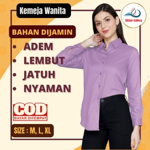 baju kemeja wanita kerja kantoran lengan panjang casual import kekinian 2021 hem wanita polos KM09