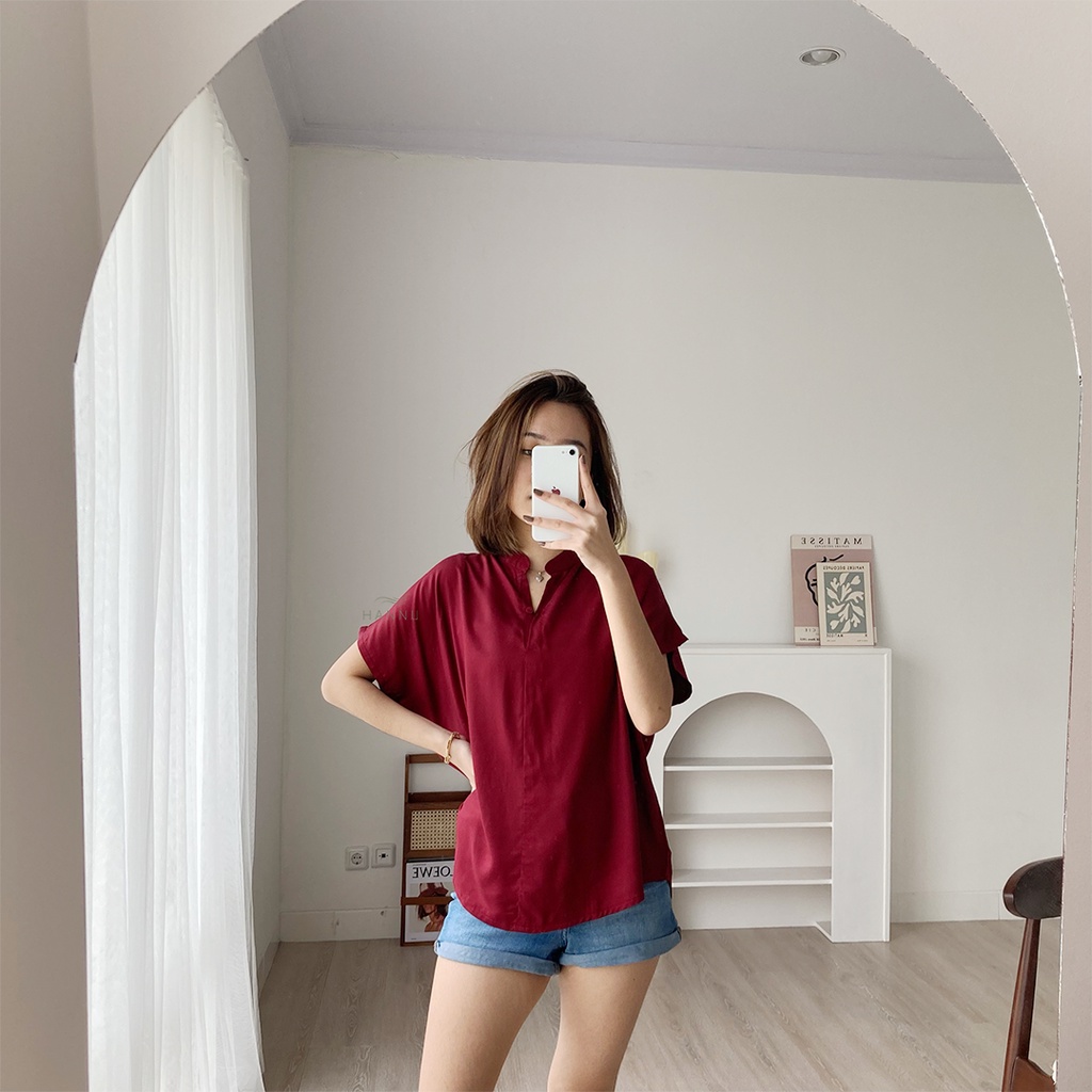 BLOUSE WANITA KERAH SHANGHAI | HANNU VHESA (5005)-Maroon