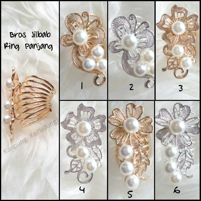 Bros Ring Panjang Mutiara Aksesoris Bros Cincin Jilbab Hijab Segiempat