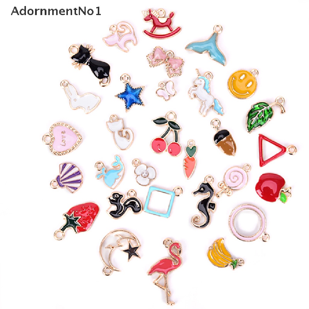 (AdornmentNo1) 30pcs / Set Liontin Enamel Bentuk Hewan / Bulan / Bintang / Buah Untuk DIY Craft / Perhiasan