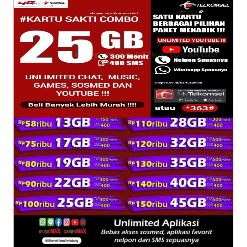 (GROSIR) Kartu Sakti Telkomsel Combo 17gb/25gb/dll