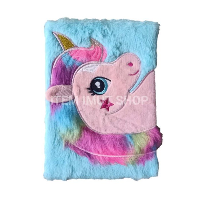 

(BISA COD) Buku Diary Agenda Catatan Note Book Motif Fur Bulu Karakter Unicorn - Biru Muda