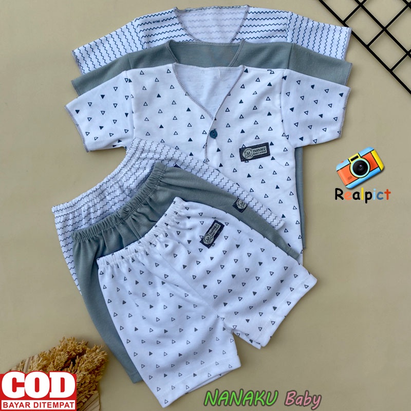 3 PCS Setelan Baju Bayi Baru Lahir Lengan Pendek Celana Pendek Usia 0-3 Bulan Anababy