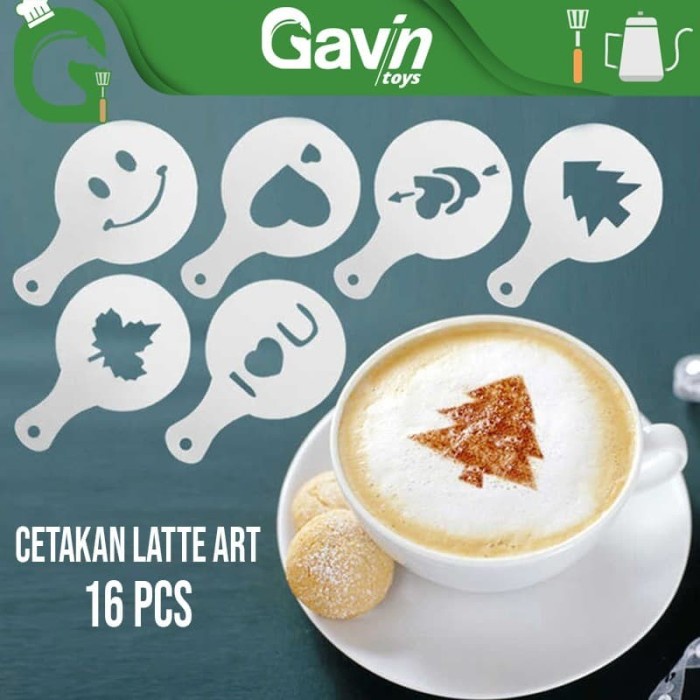 REAL Cetakan Latte Art 16 pcs Plastik Putih Cappuccino Art Template Kopi