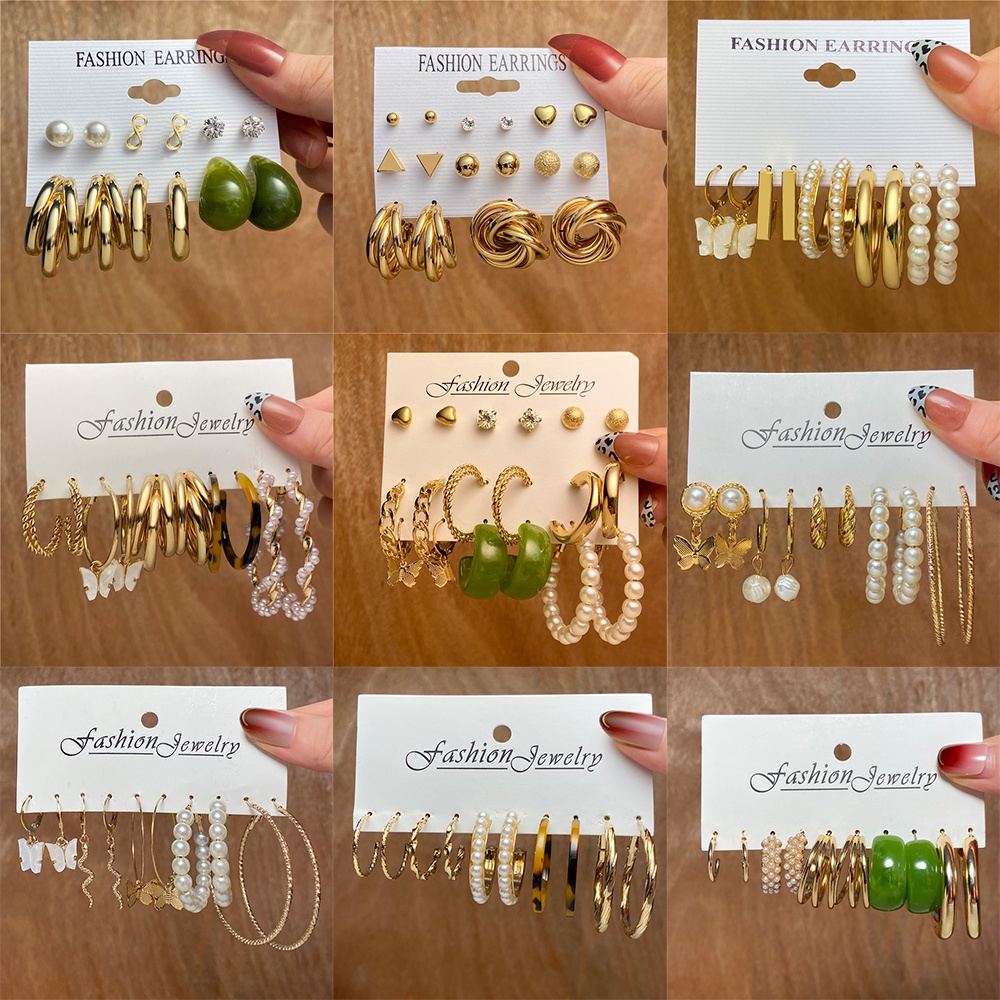 5pcs / Set Anting Hoop Liontin Kupu-Kupu Mutiara Untuk Aksesoris Perhiasan Wanita