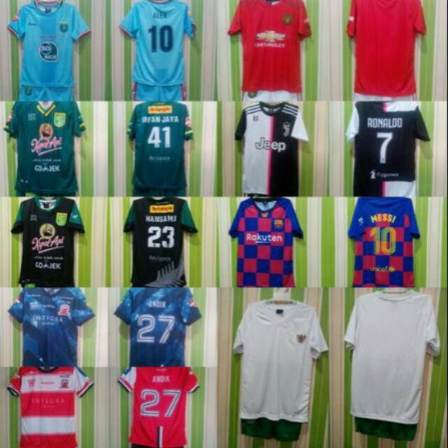 Jersey bola setelan anak lokal/multisport(barcelona juventus, mu,