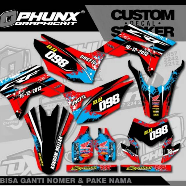 Stiker decal crf 150 l combine blue red black sponsor full body