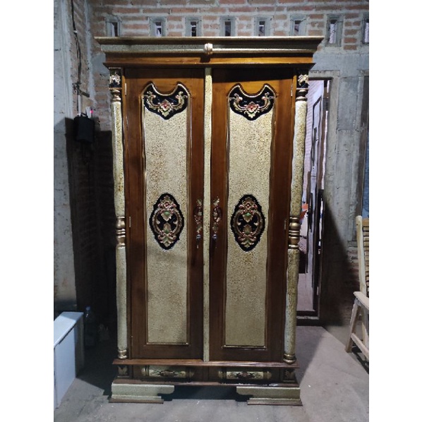 lemari pakaian peluru kayu jati 2 pintu