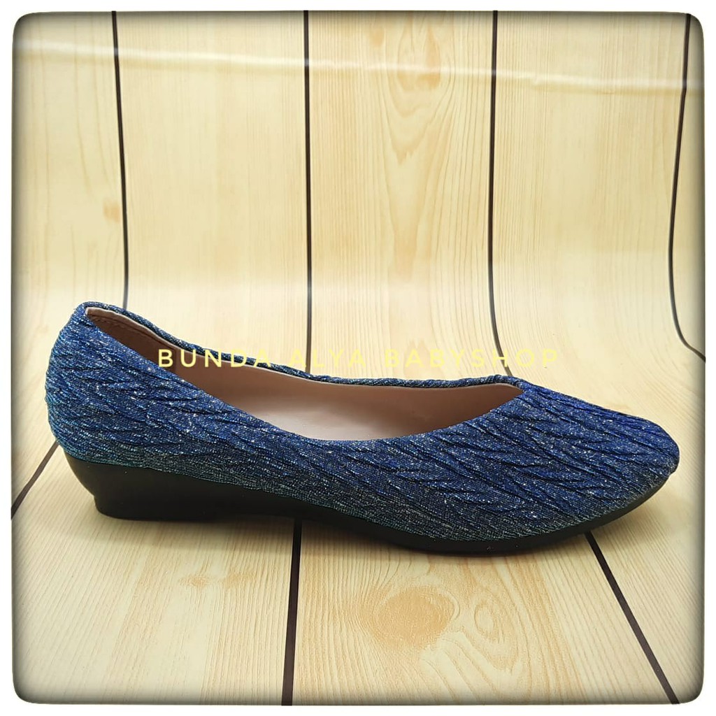 Sepatu Wanita Slip on Premium Size 37 - 40 BIRU Cabaret Flatshoes Wanita Glitter - Sepatu Casual Perempuan