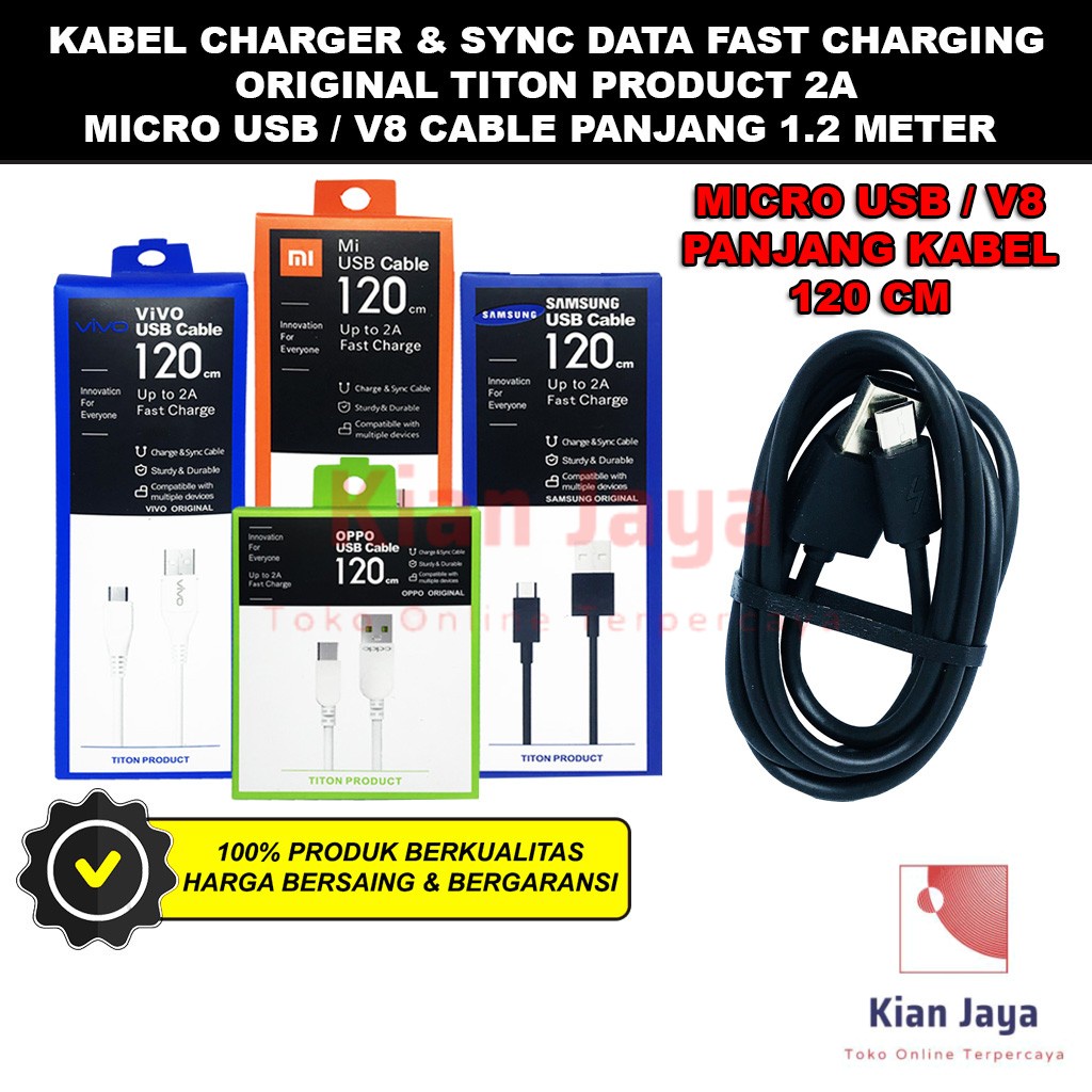 Kabel Data Branded Micro USB V8 Original 2A Fast Charging Charge Hp Cable 120cm MicroUSB