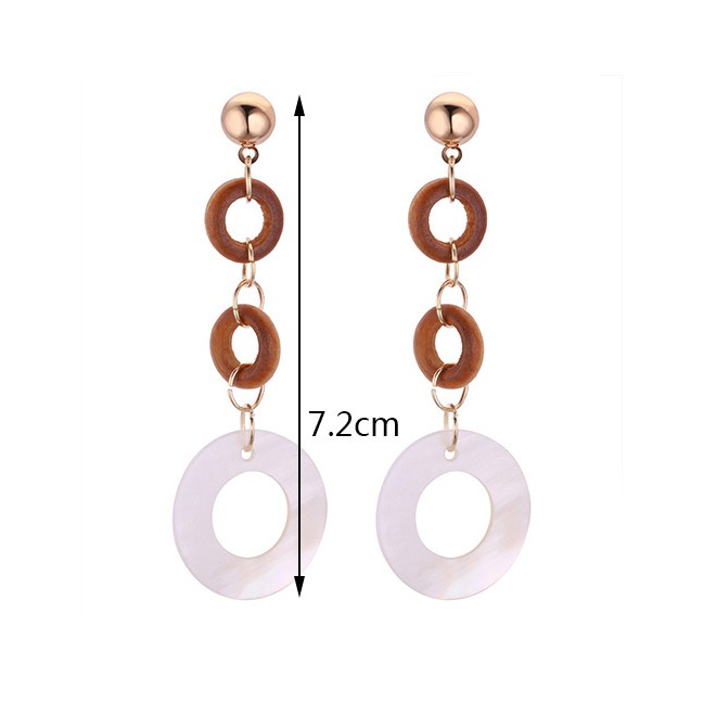 LRC Anting Tusuk Elegant Brown+white Circular Ring Decorated Long