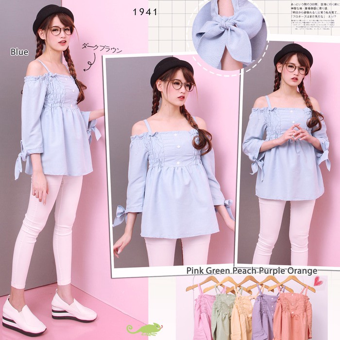 CHAMELE   1941 SMOCK ATASAN WANITA SABRINA BLUS WANITA GOOD QUALITY   Biru Muda
