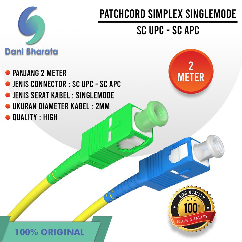 Patchcord SC Apc - SC Upc Patch Cord Fiber Optic SC-SC Patchcore 2 Meter