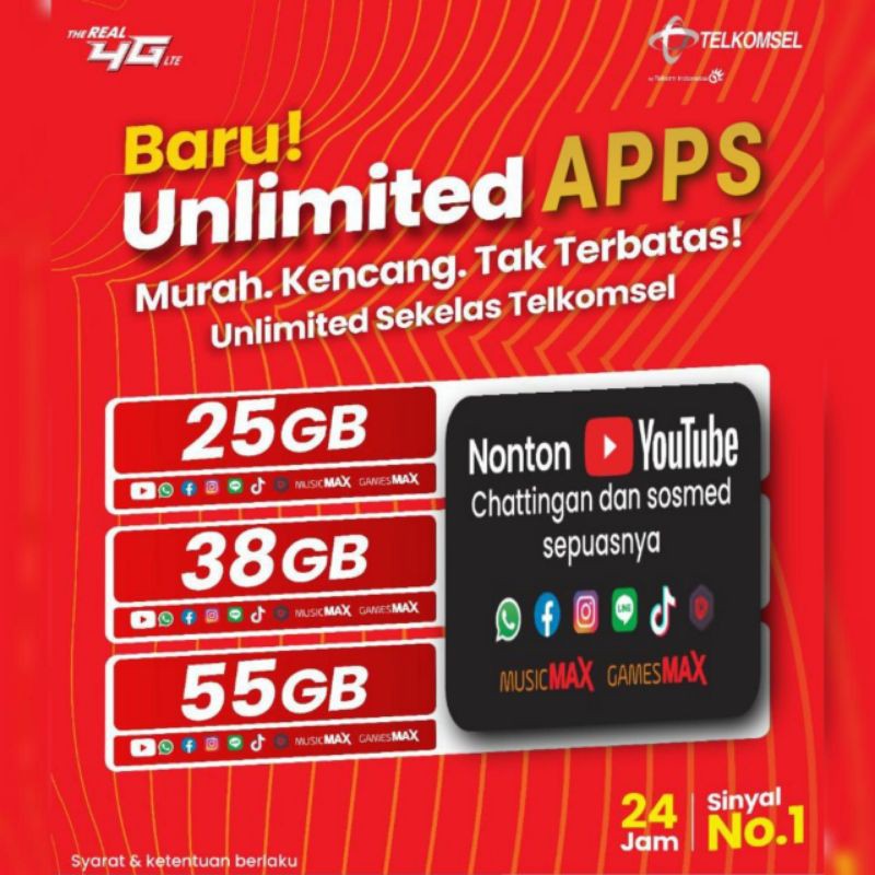 Paket Data Internet Kuota 25gb 30gb 38gb 50gb 55gb 70gb Telkomsel Full 24jam 30