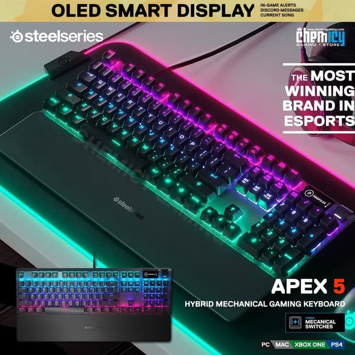 Steelseries Apex 5 Fullsize OLED Hybrid Mechanical Gaming Keyboard