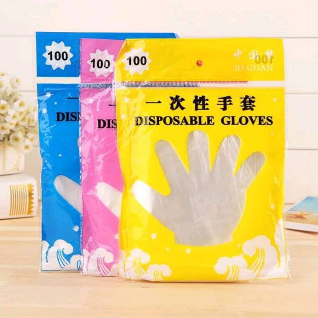 Disposable Gloves Isi 100Pcs Sarung Tangan Plastik Sekali Pakai