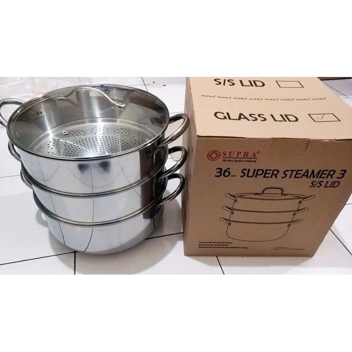 (expedisi) Panci Kukus / kalakat Supra Super Steamer 36 cm  3susun tutup Kaca