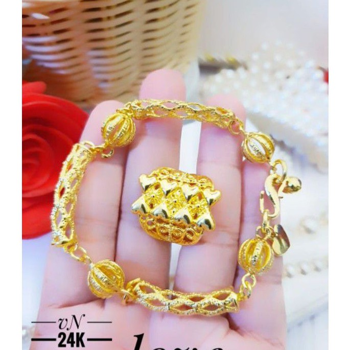 Xuping Set Gelang dan Cincin Lapis Emas 24K Ggh67