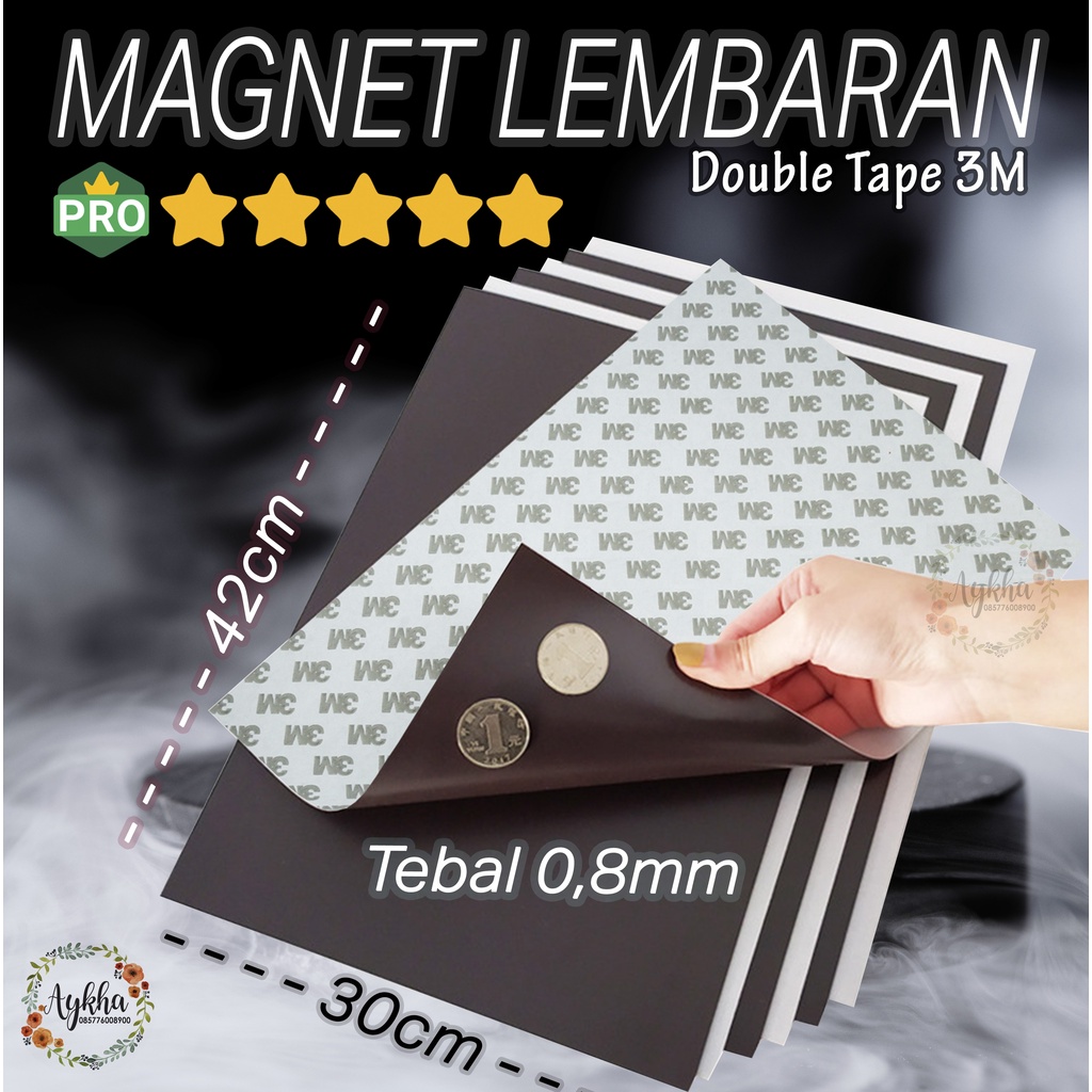 MAGNET Sheet Lembaran Karet Tempelan Hiasan Kulkas Mobil Lem Double Tape 3M Size 30x42CM Tebal 0,8MM
