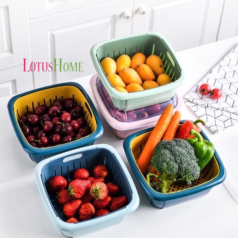 Saringan &amp; Tempat Penyimpanan 2in1 Sayur &amp; Buah / Portable Kitchen Hanging Drain Basket Double layer murah dan praktis