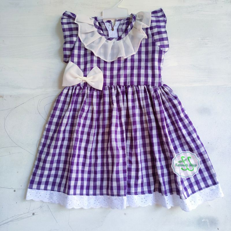 Dress Anak 1 2 gaun kotak anak cewek perempuan ( dress likenia kotak )