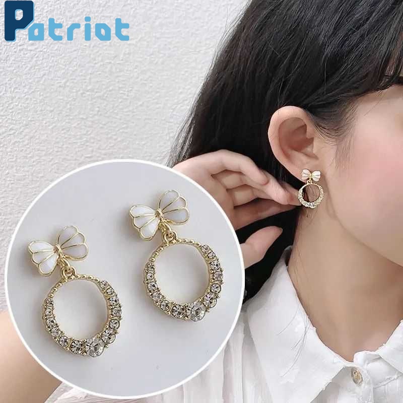 [ Women Butterfly Knot Diamond Circle Hoop  Earrings  ][Girls Statement Drop Earrings ]