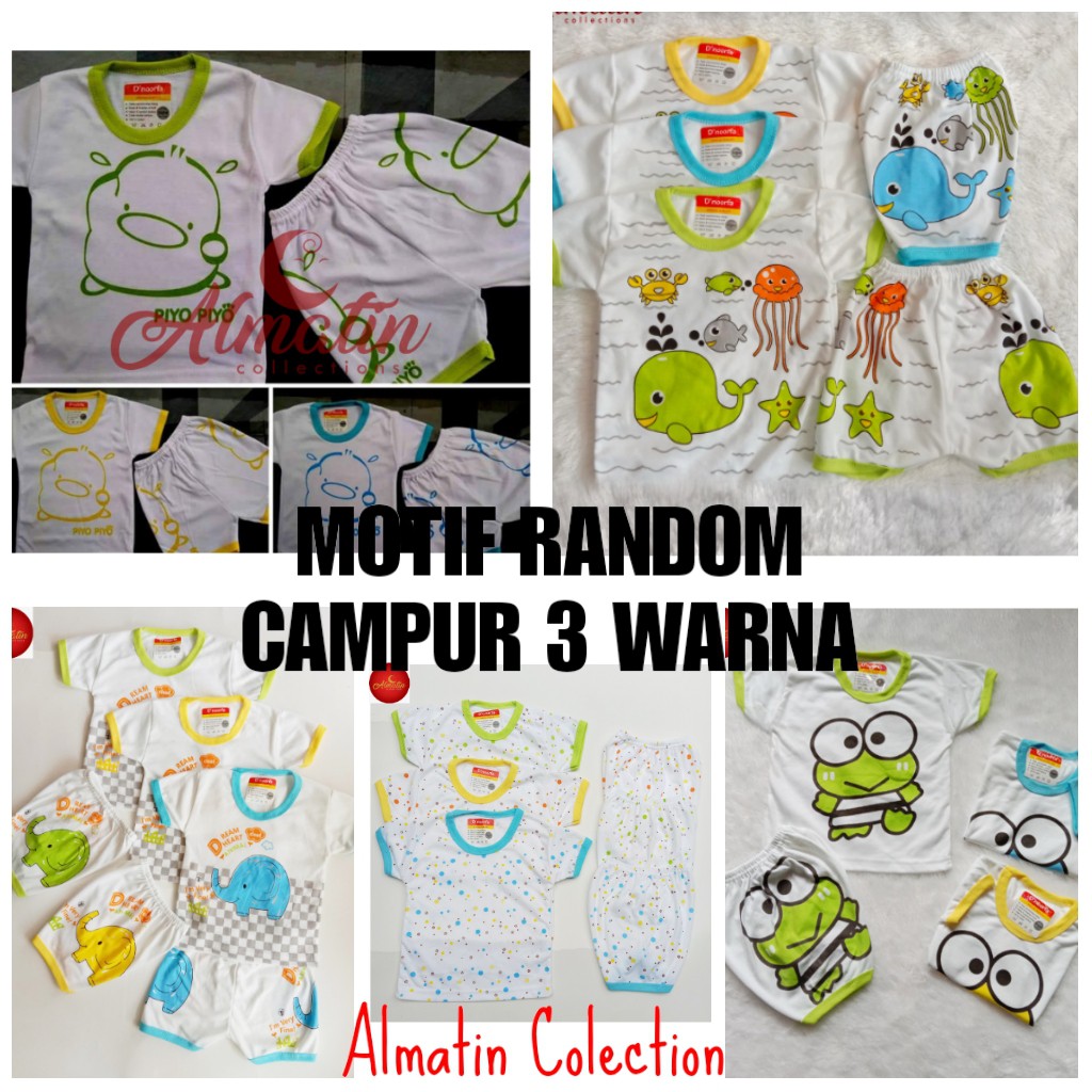 3 STEL SETELAN PENDEK BAJU BAYI [ MOTIF RANDOM ] / BAJU BAYI TANGAN PENDEK