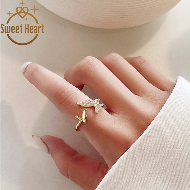 Open South Korea Rings Forest Butterfly Ring Personality Diamond Ring Simple Diamond Index Finger Ring Female Sweet Heart Jewelry