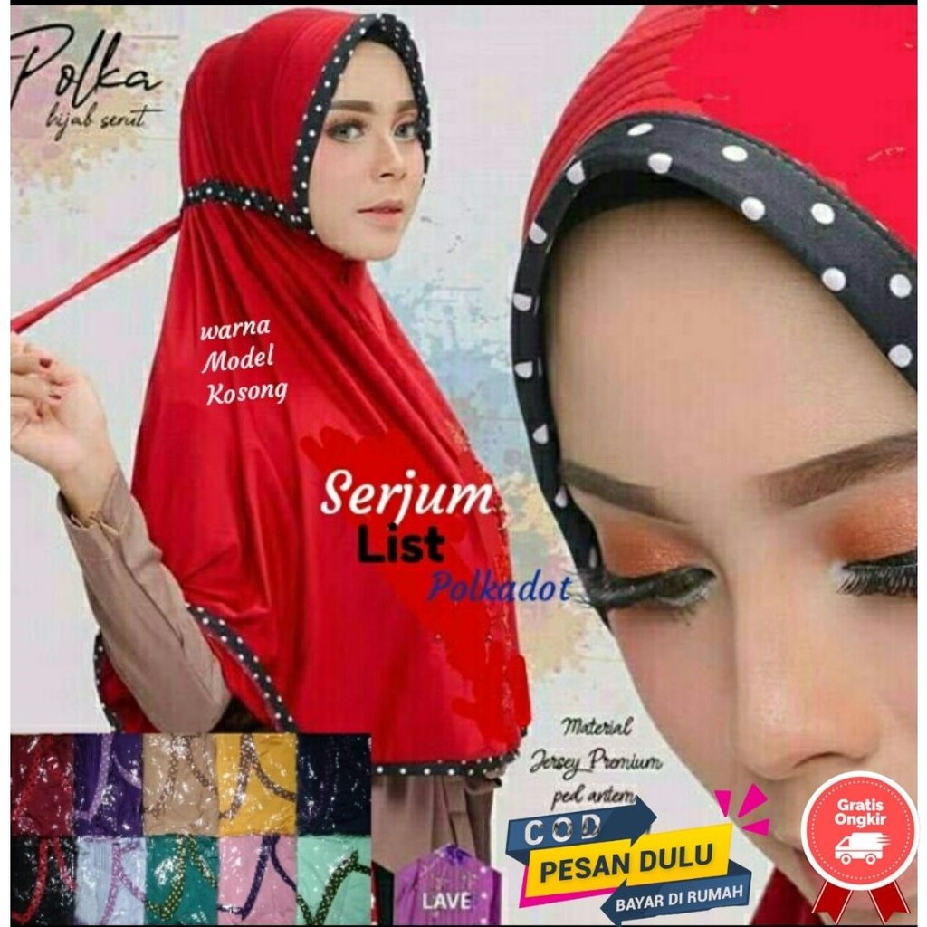 PROMO COD JILBAB SERUT JUMBO POLKA /HIJAB INSTAN SERUT JUMBO POLKA