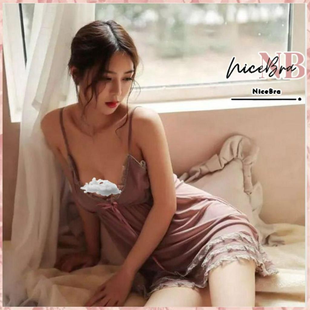 Nicebra Lingerie Baju Tidur Pakaian Wanita Deep V-Leher Renda Nightie Eksotis 3085